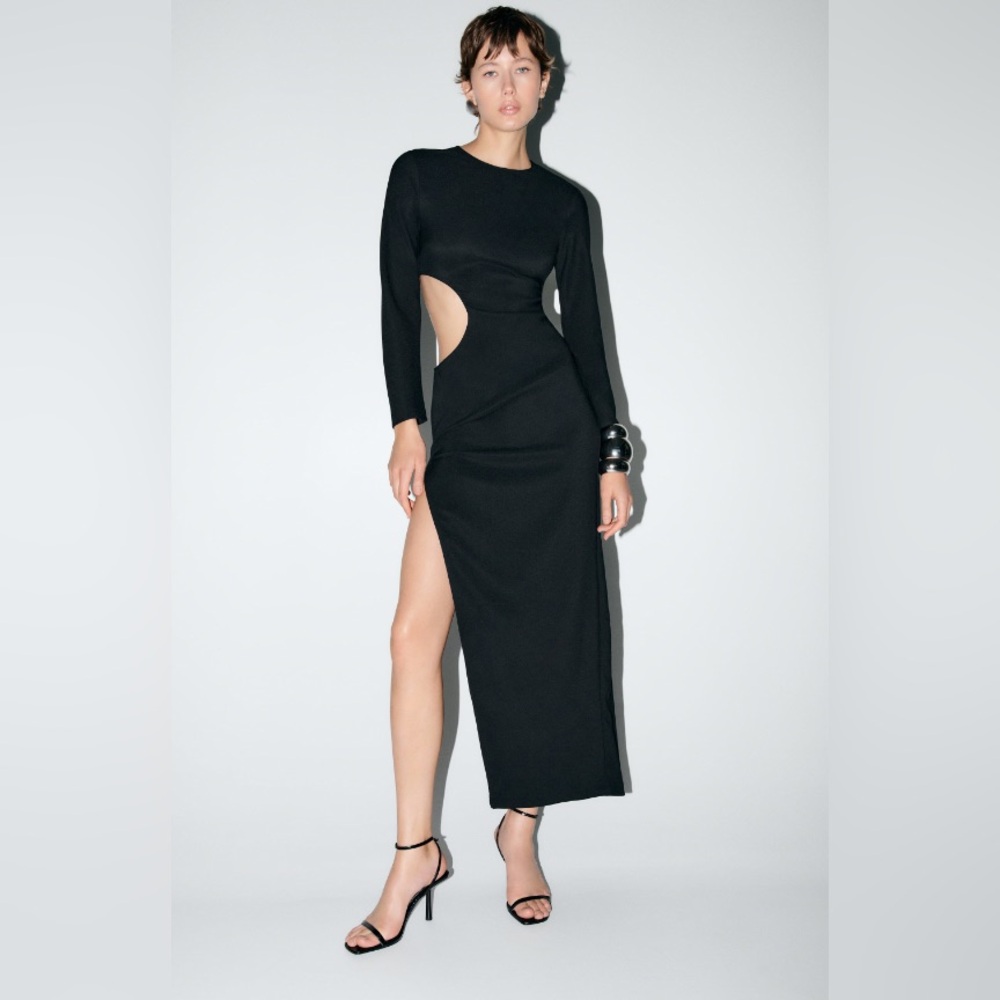 Zara CUT OUT LONG DRESS ZW COLLECTION. Black. Size L. New with Tags.